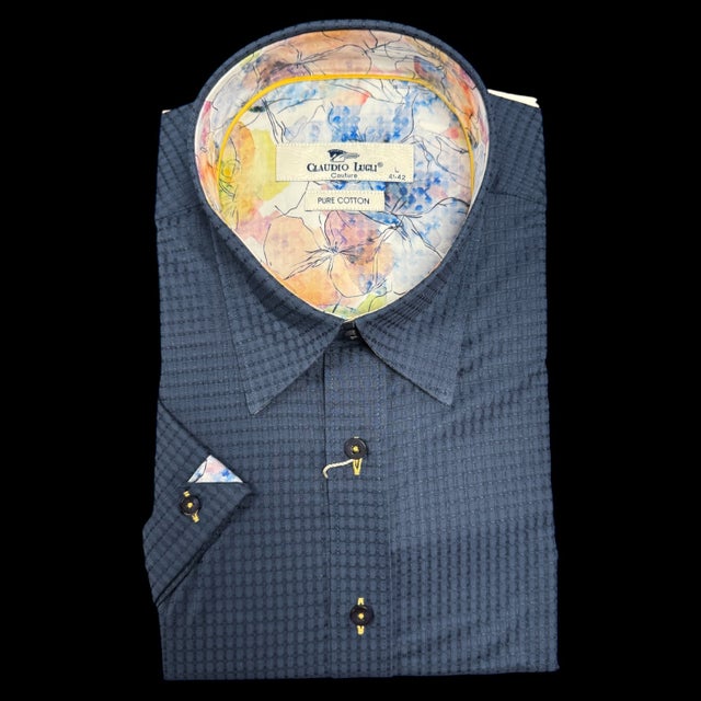 Camicia Uomo Claudio Lugli Manica Corta Stampa Floreale Navy/Orange &ndash; CP6492